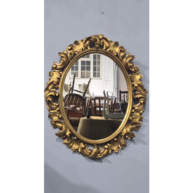 Gold Large Deep Carved Oval Gilt Mirror, 1910 For Sale - Image 8 of 14