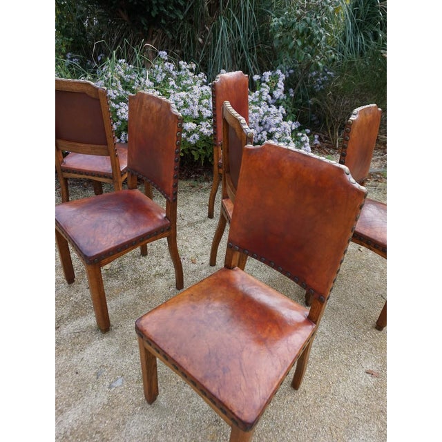 Set of 6 antique Dutch Art Deco Dining Room Chairs, c 1920s The frame is made of solid oak; note the beautiful detail of...