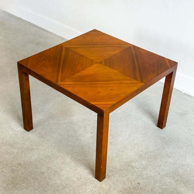 1960s Lane Altavista Diamond Inlay Walnut Parsons Side Table For Sale In Seattle - Image 6 of 12