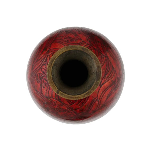 Late 19th Century Large Antique Meiji Japanese Cloisonne Enamel Red Crane Vase For Sale - Image 5 of 5