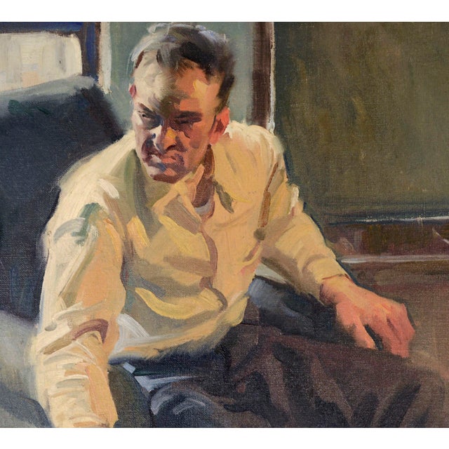 American Portrait of a Man in Armchair, Mid Century Short Story Illustration by Charles Kinghan For Sale - Image 3 of 5