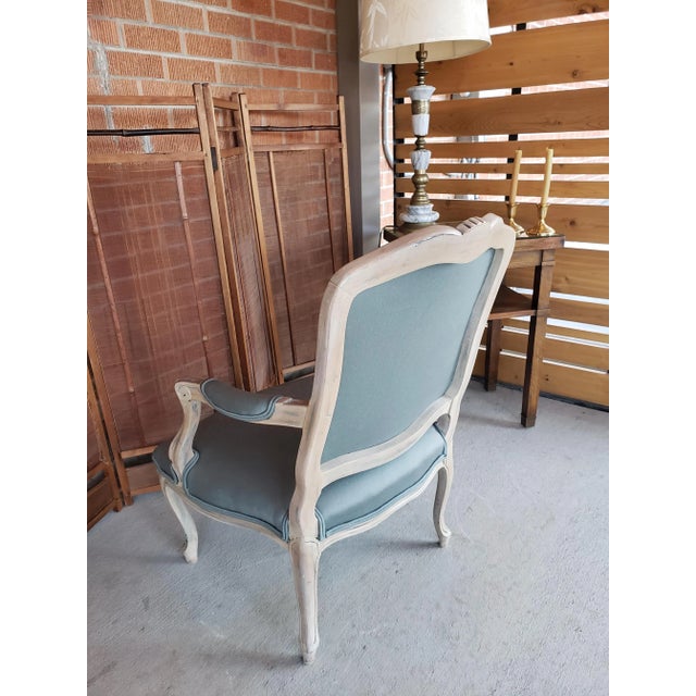 1950s 1950s Vintage Louis XV Style Armchair in Blue Gray Fabric For Sale - Image 5 of 12