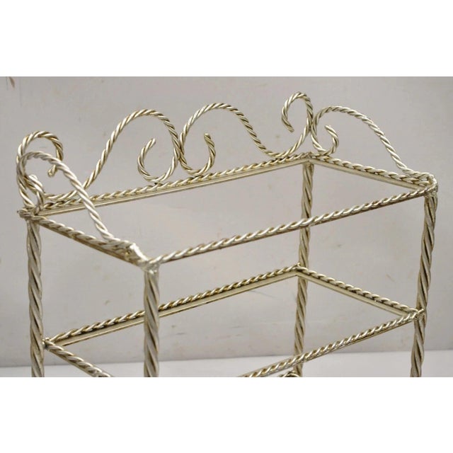 Hollywood Regency Mid 20th Century Italian Hollywood Regency Silver Leaf Gilt Iron 3 Tier Shelf Small Display Stand For Sale - Image 3 of 10