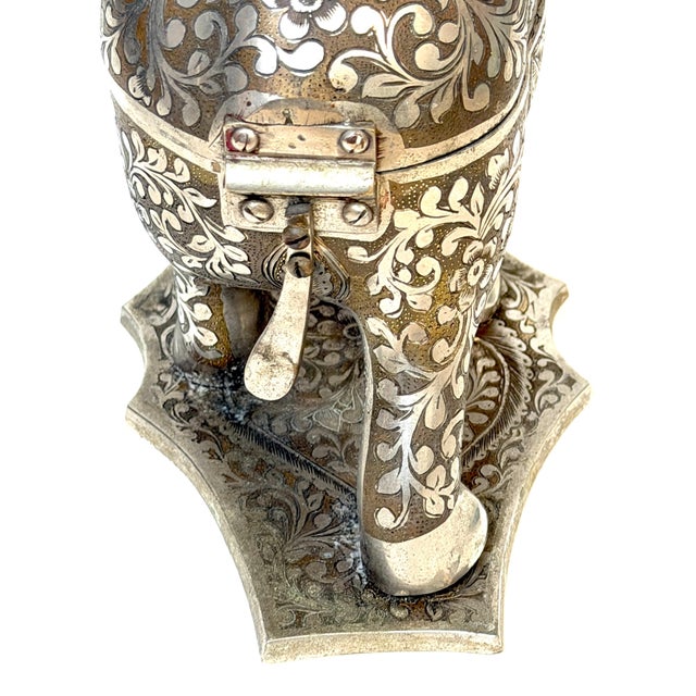 Indian Silvered & Enamel Engraved Bronze Elephant Automaton Swiss Music box For Sale - Image 13 of 18