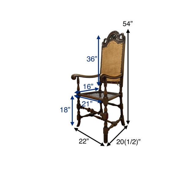 Victorian Pair of Early 20th Century European High-Back Armchairs With Cane Seats, 54"h For Sale - Image 3 of 8