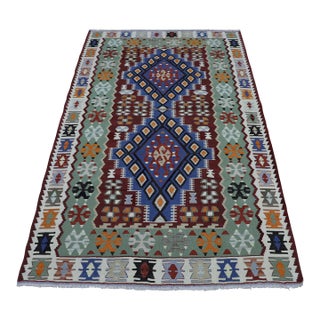 1960s Oriental Style Handmade Blue Oushak Kilim Rug For Sale