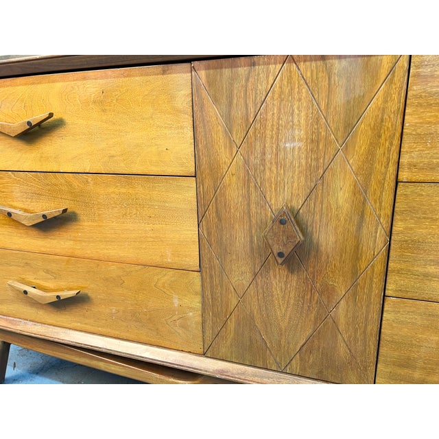 Unique Mid-Century Modern Lowboy Dresser W/ Sculpted Pulls For Sale - Image 14 of 16
