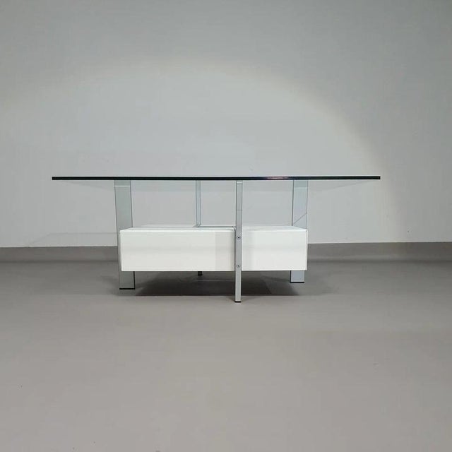 Minimalistic Coffee Table with Drawers and Glass Top, 1980s For Sale - Image 4 of 12