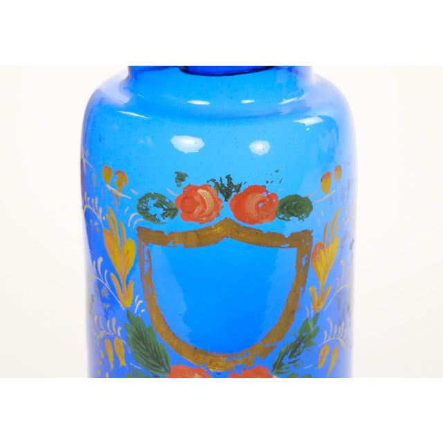 Mid-20th Century Italian Gilt and Hand-Painted Cobalt Blue Glass Apothecary Jars For Sale - Image 13 of 18