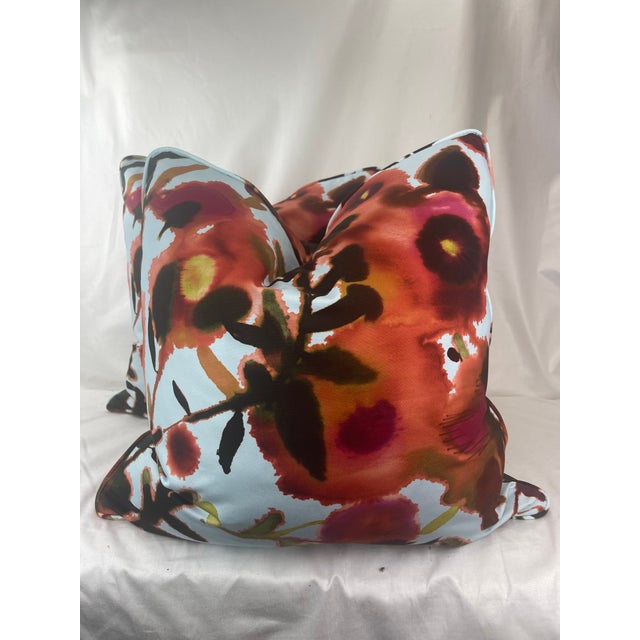 Thibaut "Open Spaces" in Aqua/Coral 22" Pillows-A Pair For Sale In Greensboro - Image 6 of 6