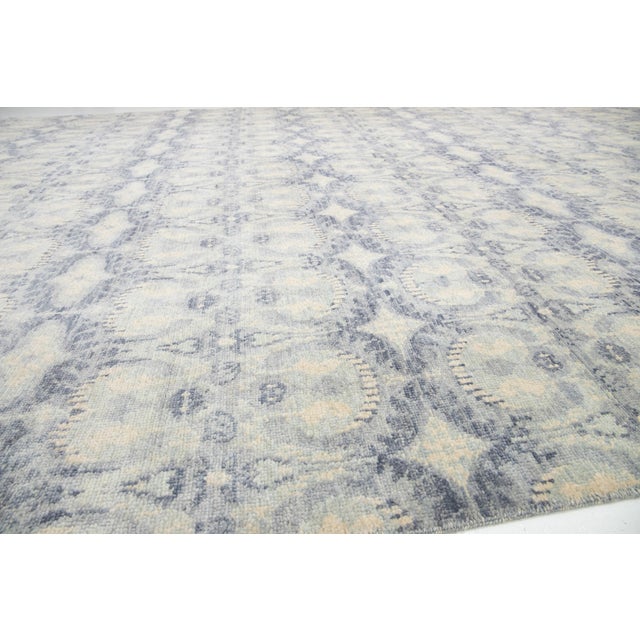 10 X 20 Allover Designed Contemporary Ikat Wool Rug in Pale Blue Color For Sale - Image 4 of 10
