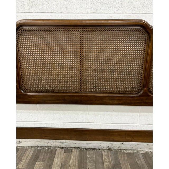 Vintage King Size French Louis XV Style Cane Back and Dark Teak Headboard For Sale - Image 4 of 10