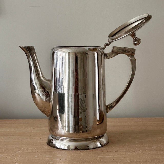 Vintage Mid-Century Modern Silver Plate Hotel Silver Coffee Pot / Hot Water Server For Sale - Image 4 of 8