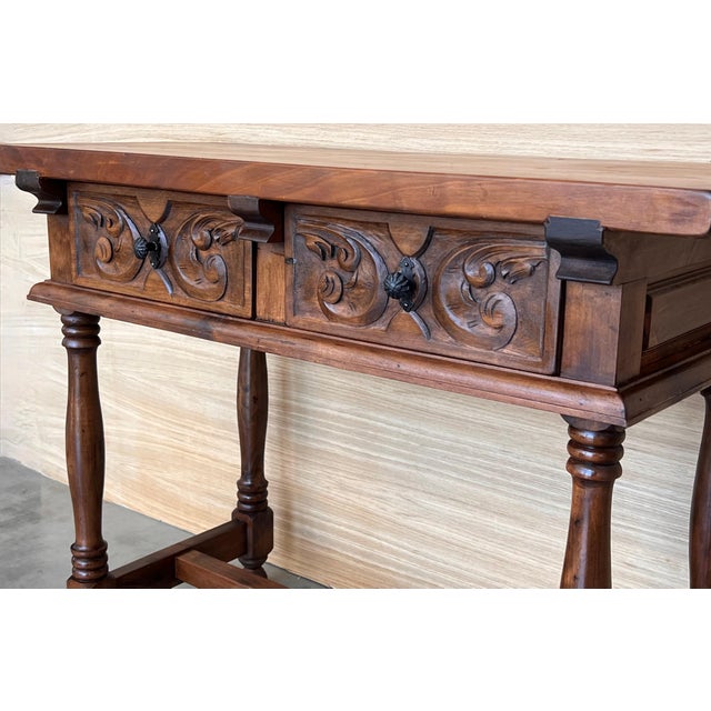 Early 20th Century Spanish Carved Console Table with Turned Legs For Sale - Image 9 of 18