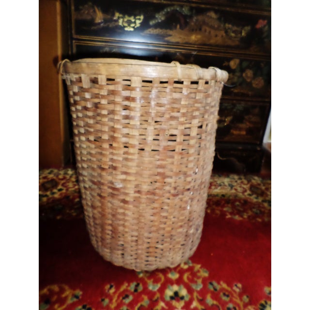 Antique Tall Splint Oak Woven Cane Gathering Basket For Sale - Image 4 of 10