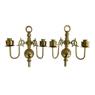 Late 20th Century Brass Candelabra Style Candleholder Wall Scones- a Pair For Sale