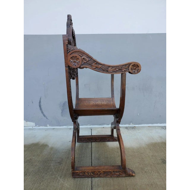 19th Century Italian Savonarola Desk Chair With Lions Heads and Hairy Paw Feet For Sale - Image 4 of 10