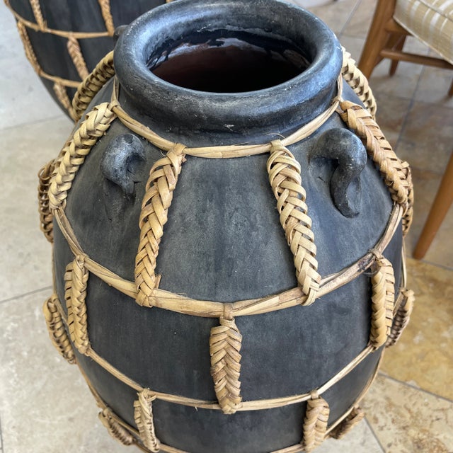 Vintage Terracotta/Rattan Floor Vases Set of 2 Chairish