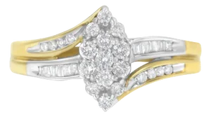 10K Yellow and White Gold 1/2 Cttw Diamond Marquise Shaped Cluster Split Shank Ring (H-I Color, SI2-I1 Clarity) - Size 8