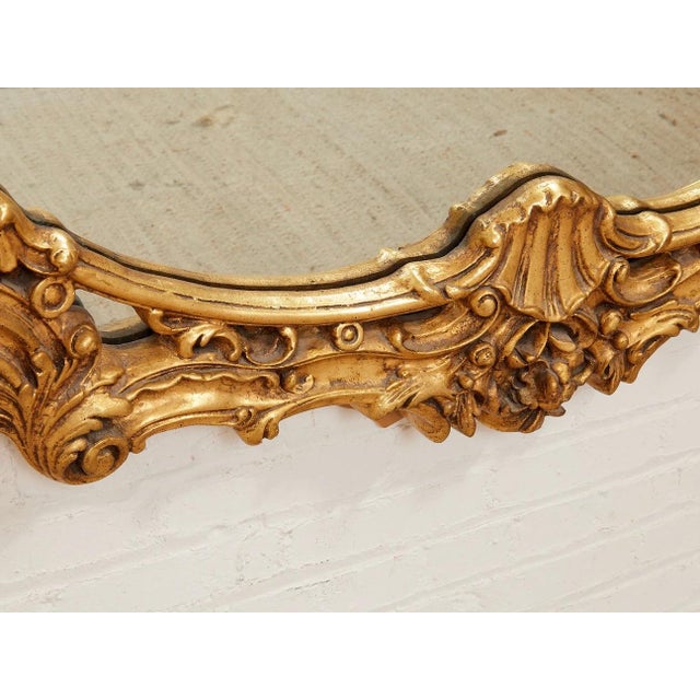 Mid 20th Century Louis XV Style Gilt Wall Mirror With Rococo Carved Floral Frame For Sale - Image 9 of 12