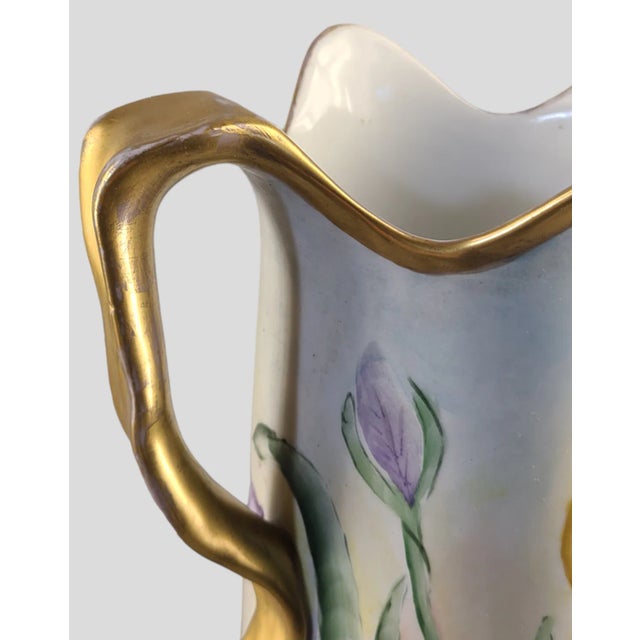 Early 20th Century Large Austrian Hand Painted Irises Gilded Two Handle Vase Signed For Sale - Image 4 of 10