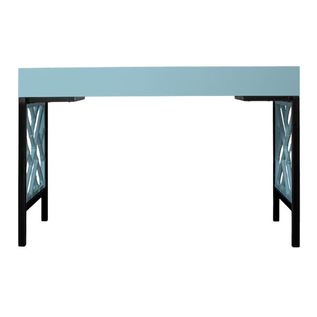 Wood Chippendale Writing Desk - Pool Blue For Sale - Image 7 of 9