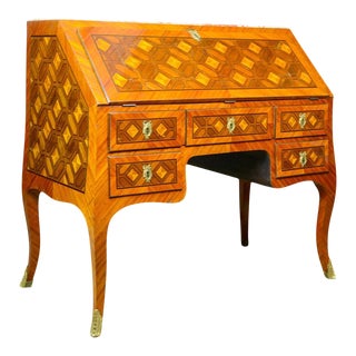 1900s Marquetry Marble Top Kingwood Bureau Desk For Sale