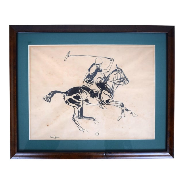 Polo Player Backshot 1935 Pen & Ink Drawing by Paul Brown For Sale