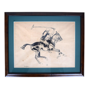 Polo Player Backshot 1935 Pen & Ink Drawing by Paul Brown