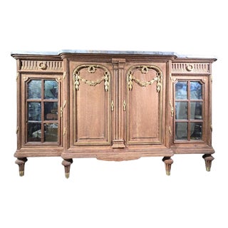 Large Oak Sideboard with Gilt Bronze and Marble, 1860 For Sale