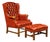 Vintage Wingback Tufted Armchair With Ottoman in Burnt Orange For Sale