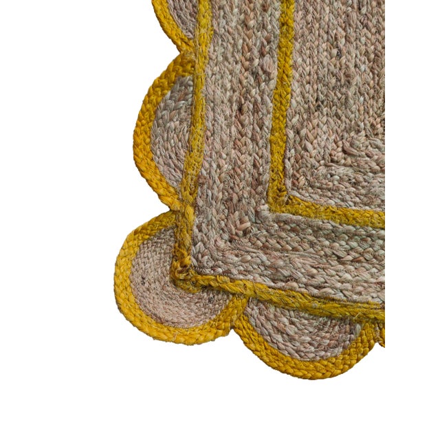 Scallop Jute Doormat in Yellow For Sale - Image 4 of 7