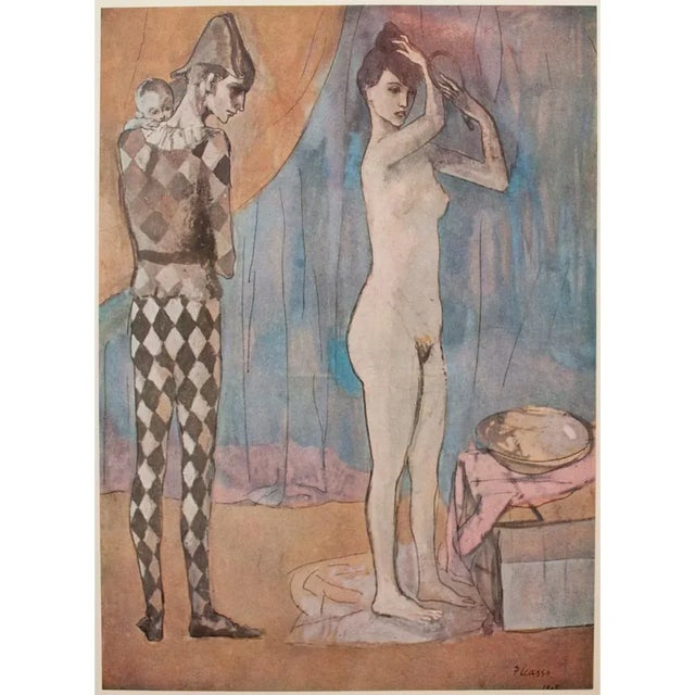 An excellent First Edition period full-color print of watercolor The Harlequin's Family (1905) by Pablo Picasso from a...