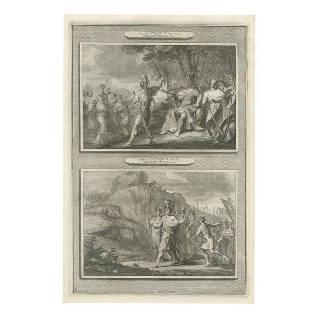 Pieter Mortier, Saul Kills the Priests of Nob and David Escapes Saul, 1700, Engraving For Sale