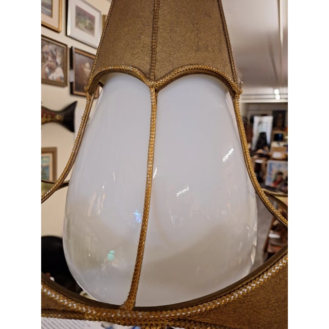 Metal 1960s Large Hollywood Regency Brass and Glass Bell Swag Chandelier Lamp For Sale - Image 7 of 12