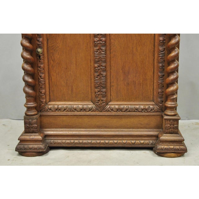 Antique Renaissance Revival Oak Wood Spiral Barley Twist Jelly Liquor Cabinet For Sale - Image 9 of 18