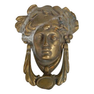 Antique Victorian Brass Head of Dionysus Door Knocker, 1900 For Sale