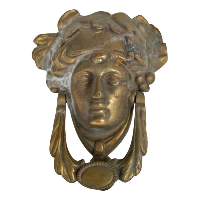Antique Victorian Brass Head of Dionysus Door Knocker, 1900 For Sale