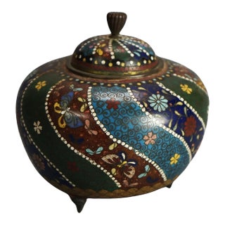 Antique Japanese Cloisonne Floral Enameled Footed Sensor C1920 For Sale