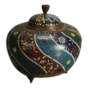 Antique Japanese Cloisonne Floral Enameled Footed Sensor C1920