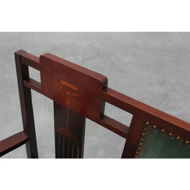 Art Nouveau Walnut Settee with Floral Marquetry, Belgium, 1890s For Sale - Image 11 of 15