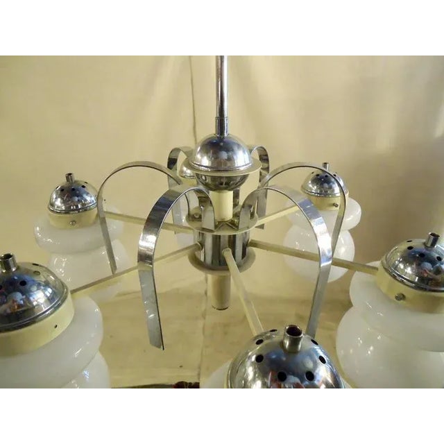 Mid-Century Modern Chandelier With Frosted Globes For Sale - Image 4 of 8