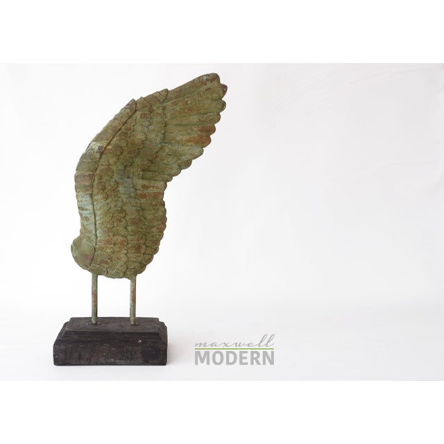 Rustic Large Rustic Verdigris Wing Sculptures on Stands - A Pair For Sale - Image 3 of 18