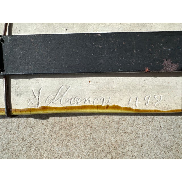 1950s Signed Harlequin Relief Tile in Ceramic with Metal Hook, Italy, 1950s For Sale - Image 5 of 11