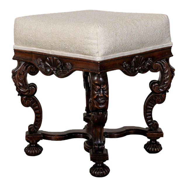 Antique Upholstered Stool For Sale