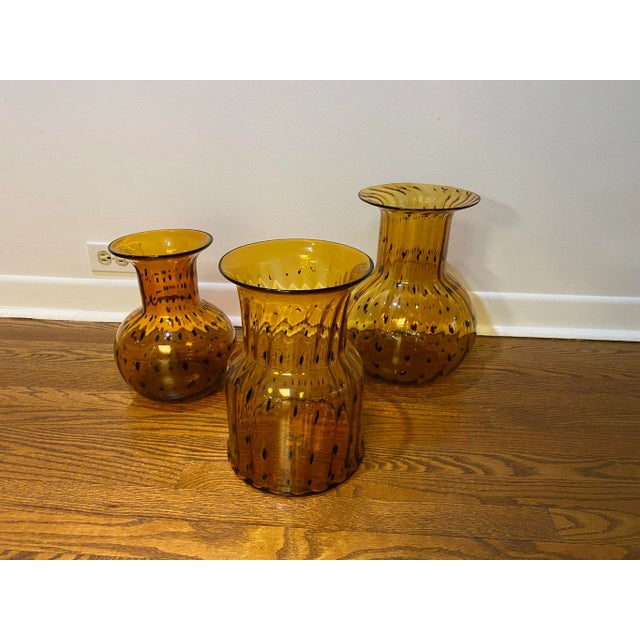 Mid 20th Century Vintage Italian Amber Tortoise Blown Glass Vases- Set of 3 For Sale - Image 10 of 10