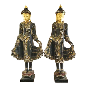 Pair of 19th Century Burmese Mandalay Standing Buddhas