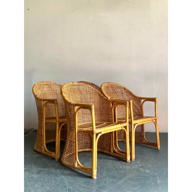 Vintage Coastal Woven Rattan Tub Chairs - A Set of 4 For Sale - Image 4 of 10