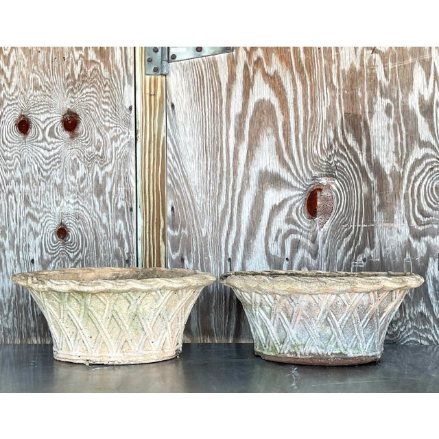 Traditional Vintage Regency Patinated Cement Planters - A Pair For Sale - Image 3 of 10