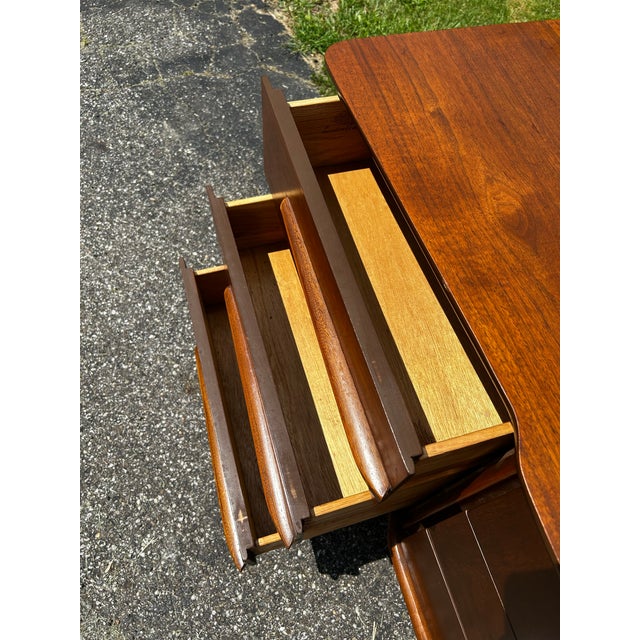 Wood Mid Century United Long Dresser and Tall Boy For Sale - Image 7 of 12